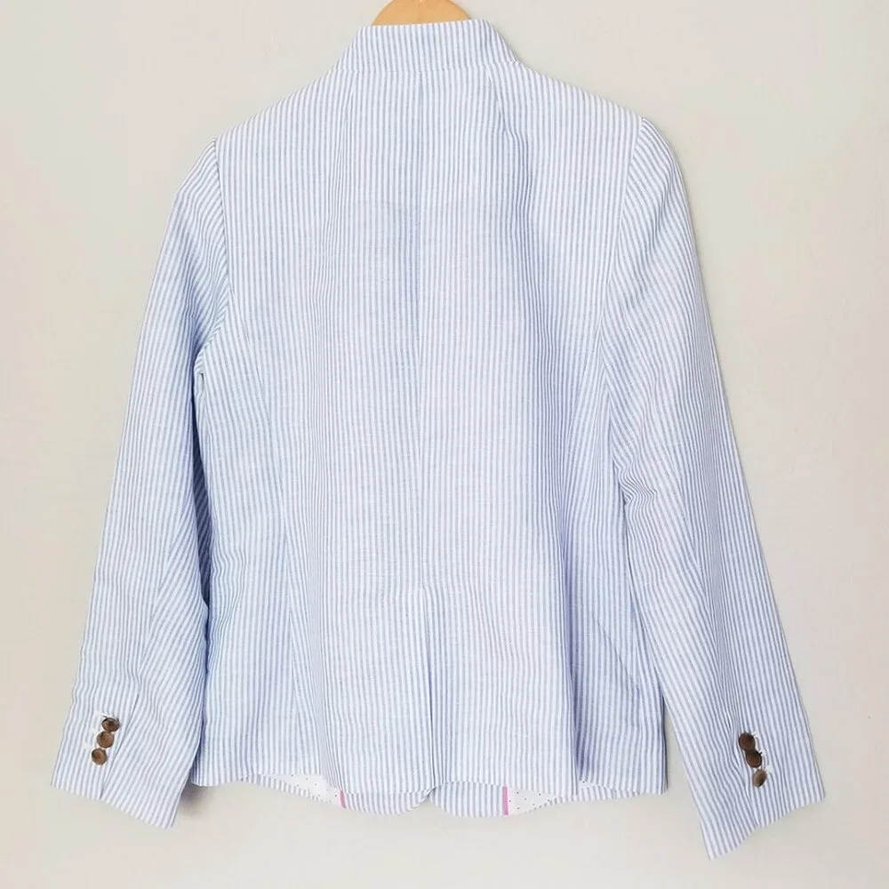 Talbots Light Blue White Stripe Lightweight Blazer Jacket 6 Linen Cotton $159 - Picture 7 of 16